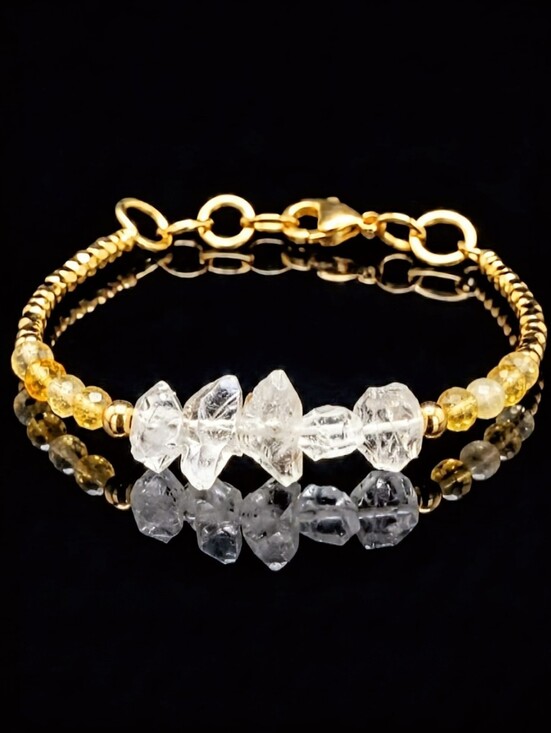 Artisan Jewelry - Earth Luxe: Natural Citrine & Double Terminated Herkimer Diamonds Bracelet